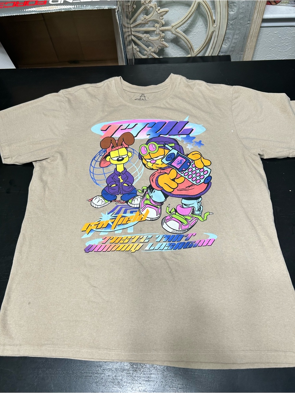 Graphic Tee with Colorful Cartoon Print - Tan - Picture 1 of 4